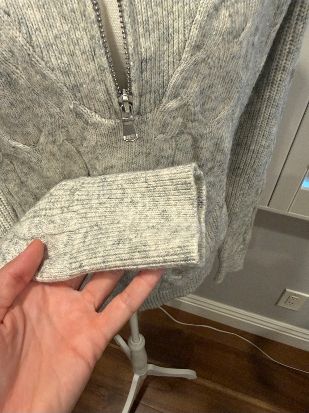 LOFT Light Gray Cable-Knit Half-Zip Sweater - Picture 4 of 7